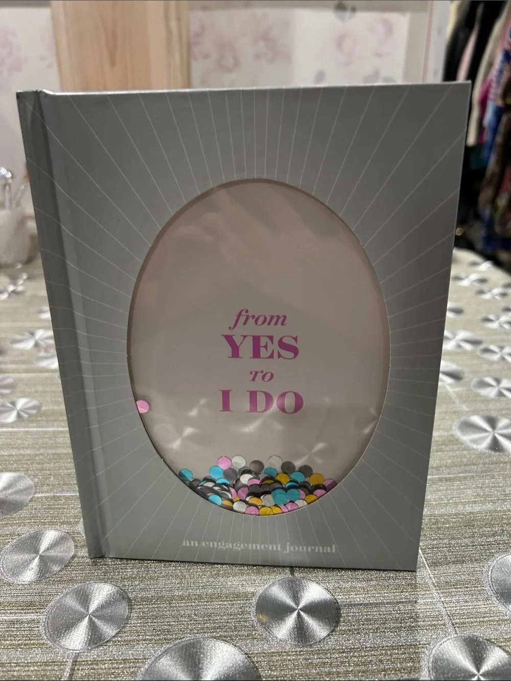 Silver Engagement Journal with Moving Confetti Design. Brand New.